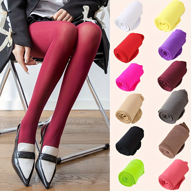 

Solid 120d Stretch Pantyhose, Hot Cosplay Candy Colored Slim Fit Pantyhose, Women's Stockings & Hosiery