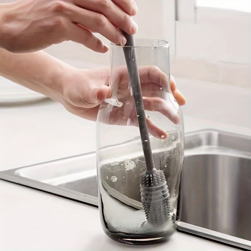 Versatile Long-Handled Silicone Brush for Cups & Bottles - Reusable, Ideal for Kitchen, Bathroom, Car Cleaning, Bathroom Cleaning Tools
