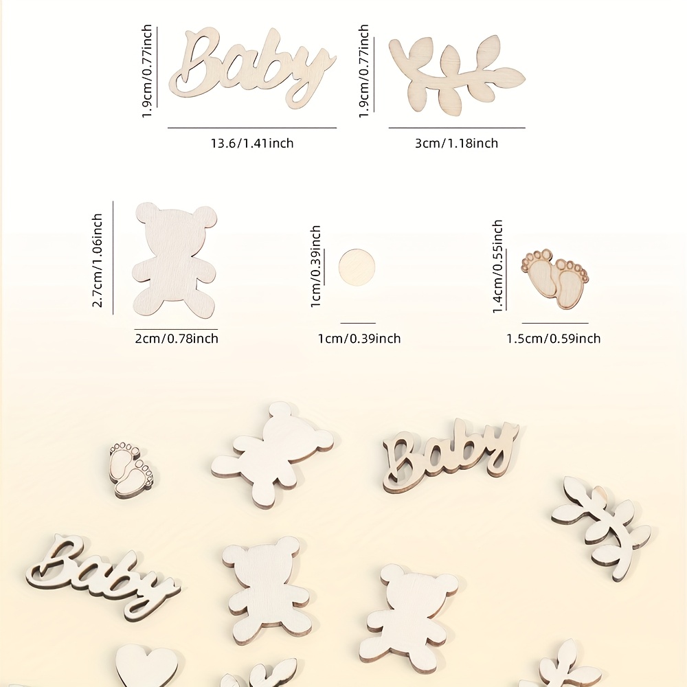 Image of 100pcs Wooden Bear Confetti - Boho Shower & Birthday Party Decor, Natural Wooden Sprinkles With Cute Bear & Heart Shapes For Boy Or Girl Home Celebrations,for Halloween,christmas