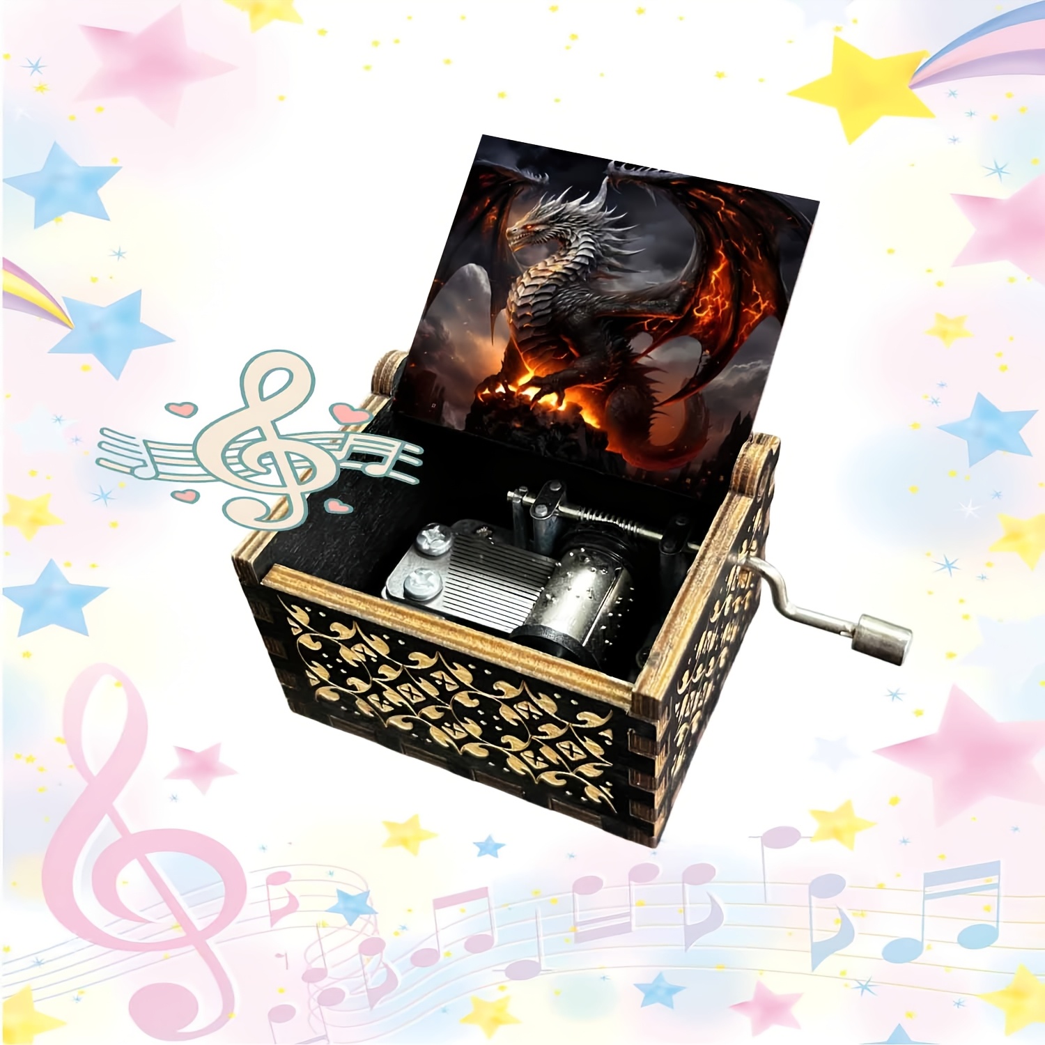 TEMU 1pc Mythical Dragon Vintage Wooden Hand-cranked Music Box, Holiday Gifts For Families , And Daughters, Anniversaries, Birthday Gifts, Home Decor