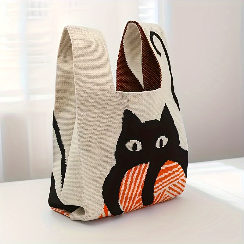 

Cat Pattern Crochet Tote Bag For - Knit Handbag , , For Use, 10l