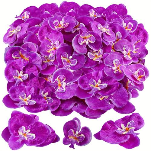 80pcs silk phalaenopsis heads dark purple artificial flowers for wedding bouquets diy crafts bridal decor party favors realistic orchids no maintenance required floral garland cocktail decorations detailed