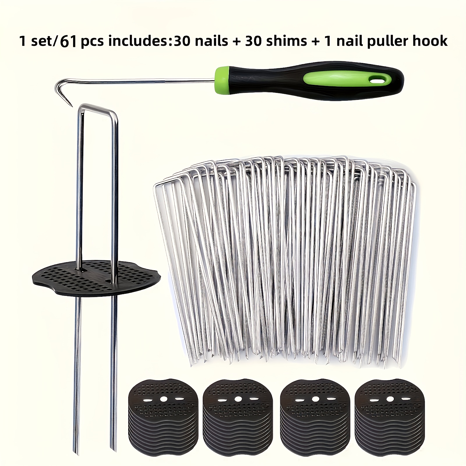 TEMU U-shaped Ground Stakes And Washers Set, 61/160pcs Optional - Outdoor Yard Anchoring Stakes, Suitable For Lawn Fabric/turf Decoration/yard