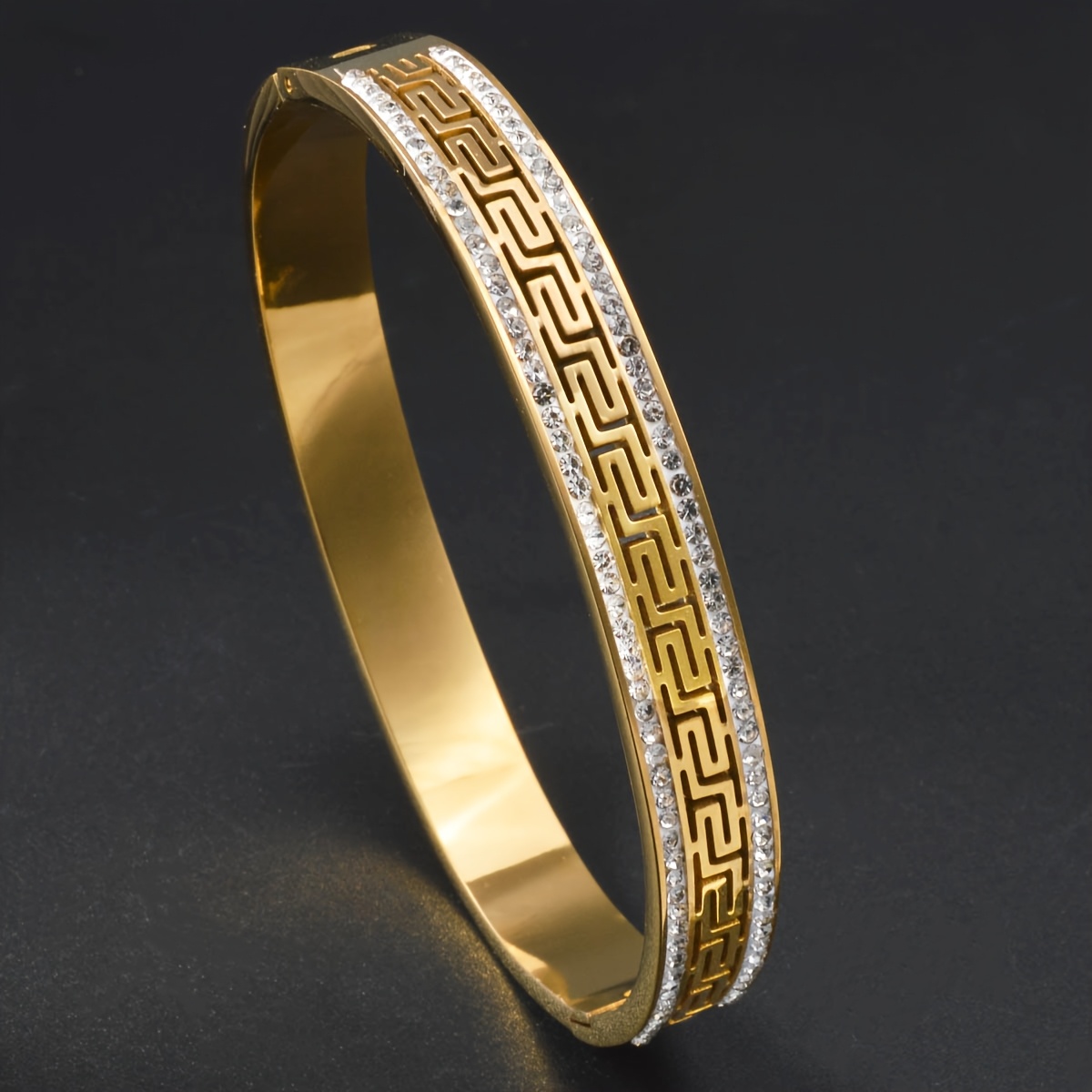 E-shop 1 Mittelöstlich-Orientiertes Neues Fashion-Star Großes Mauer-Muster Hohles Zirkonia Edelstahl Armband, Geeignet für Vielseitige Alltags- und