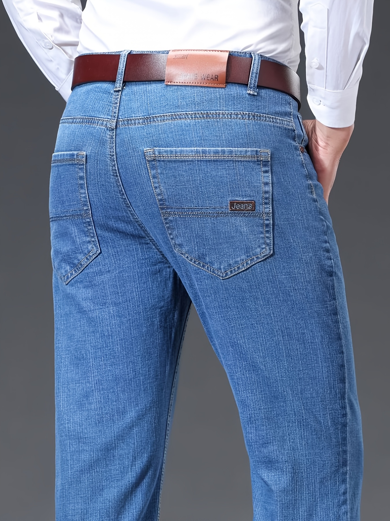 Popular Men's Business Casual Straight-Leg Jeans, Blend Fabric, All-Season Wear, Mid-Rise Design, Durable and Shape-Retaining, Multiple Colors Available, Easy Transition from Work to Casual