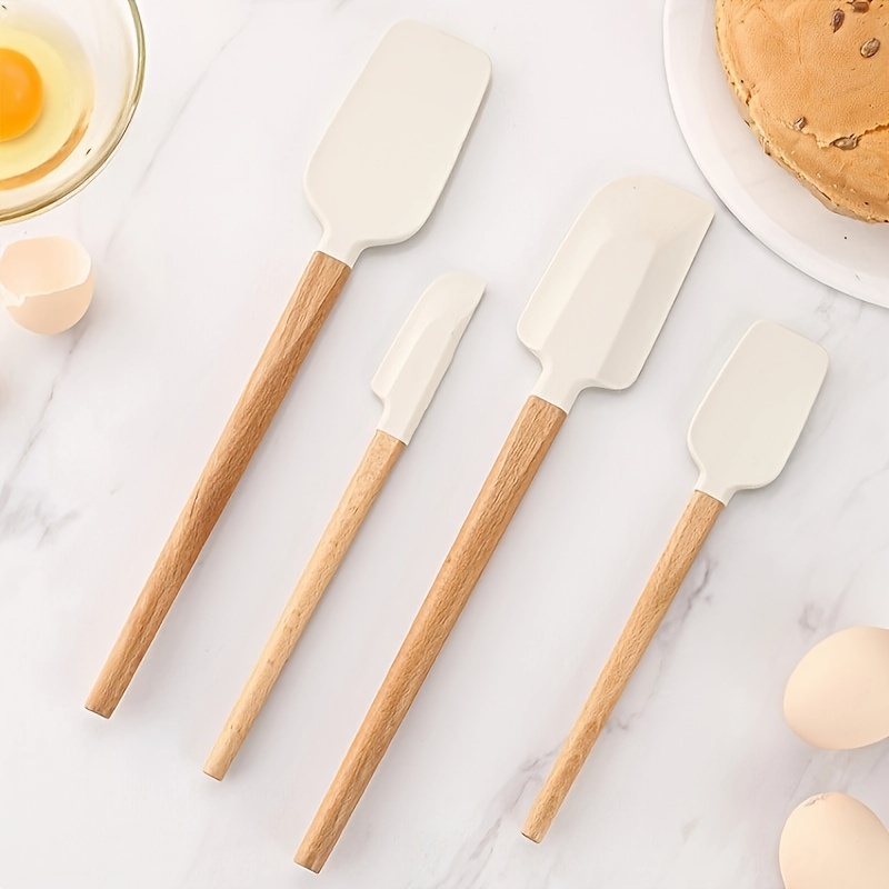 

Silicone Spatula Set Of 4 - Handmade Heat-resistant Kitchen Scrapers With Wooden Handles, Microwave Safe Essential Baking Utensils