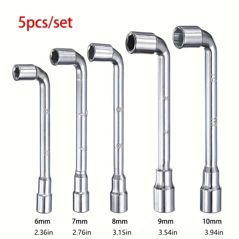 TEMU 5pcs/ Set L Shaped Angled Hex Socket Wrench 6/ 7/ 8/ 9/ 10mm 45# Steel Double Ended Metric 6 Point Tubular Socket Spanner For Repairing,