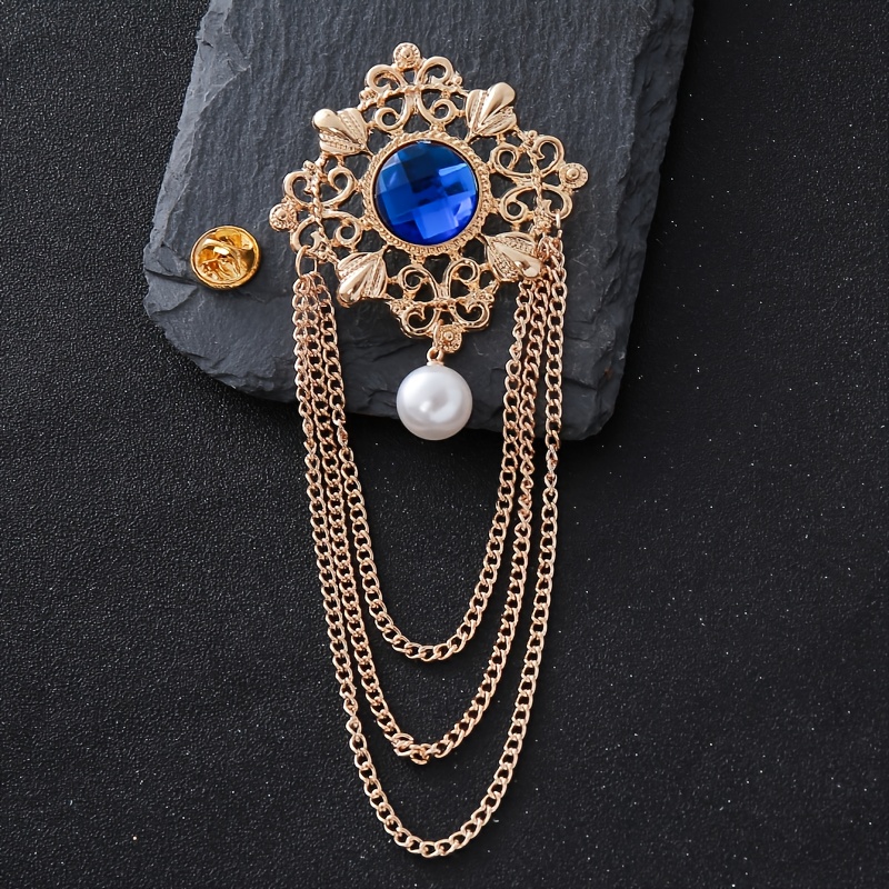 TEMU Broche de lujo de con incrustaciones de , de piedra , aleación para hombre, versión coreana, retro, moda, traje, camisa, pajarita, broche de