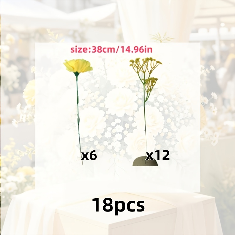 TEMU Bouquet de 18 pièces de fleurs artificielles mélangées texturées de qualité supérieure, 12 tiges de gypsophile jaune + 6 fleurs d'œillet jaune,