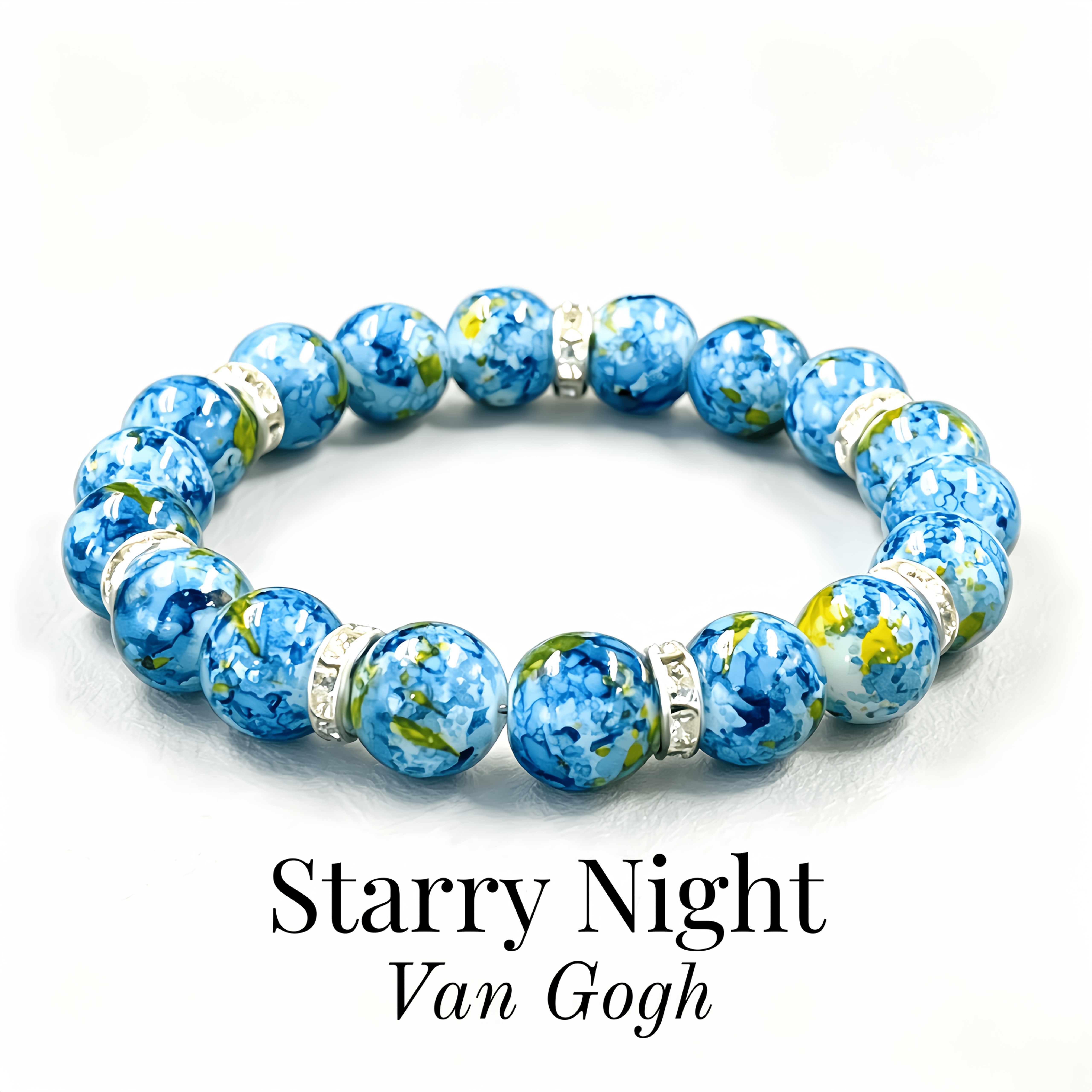 TEMU 1pc Fashion Retro Oil Painting Series Natural Stone Beaded Bracelet, Using 10m Van Gogh's Starry , Handmade/elastic Cord Skin-friendly Jewelry,