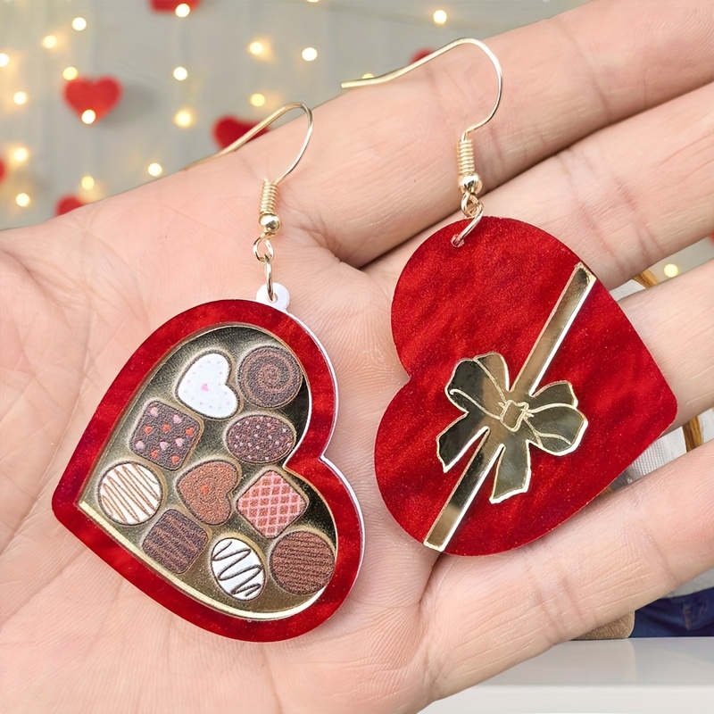 

Boucles d'oreilles en boîte de cœur en acrylique élégant et mignon pour la Saint-Valentin, boucles d'oreilles chic en boîte de cadeau rouge , parfaites pour un et des cadeaux, pour elle.