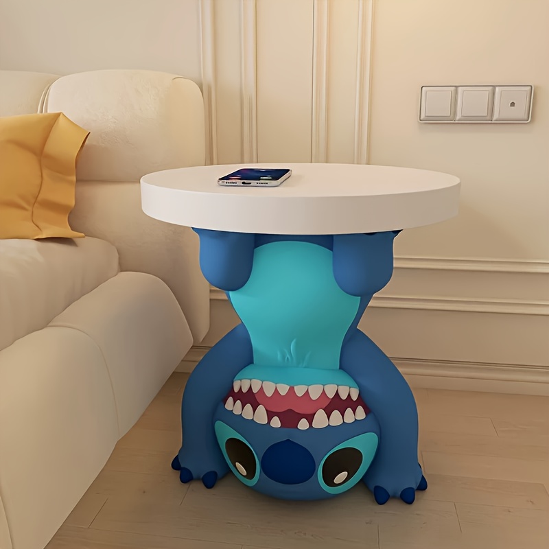 Stitch-Themed Coffee Table - Cute Blue Creature Design with White Cup And Saucer, Durable Plastic Edge, No Assembly Required, Perfect for Living Room Or Bedroom