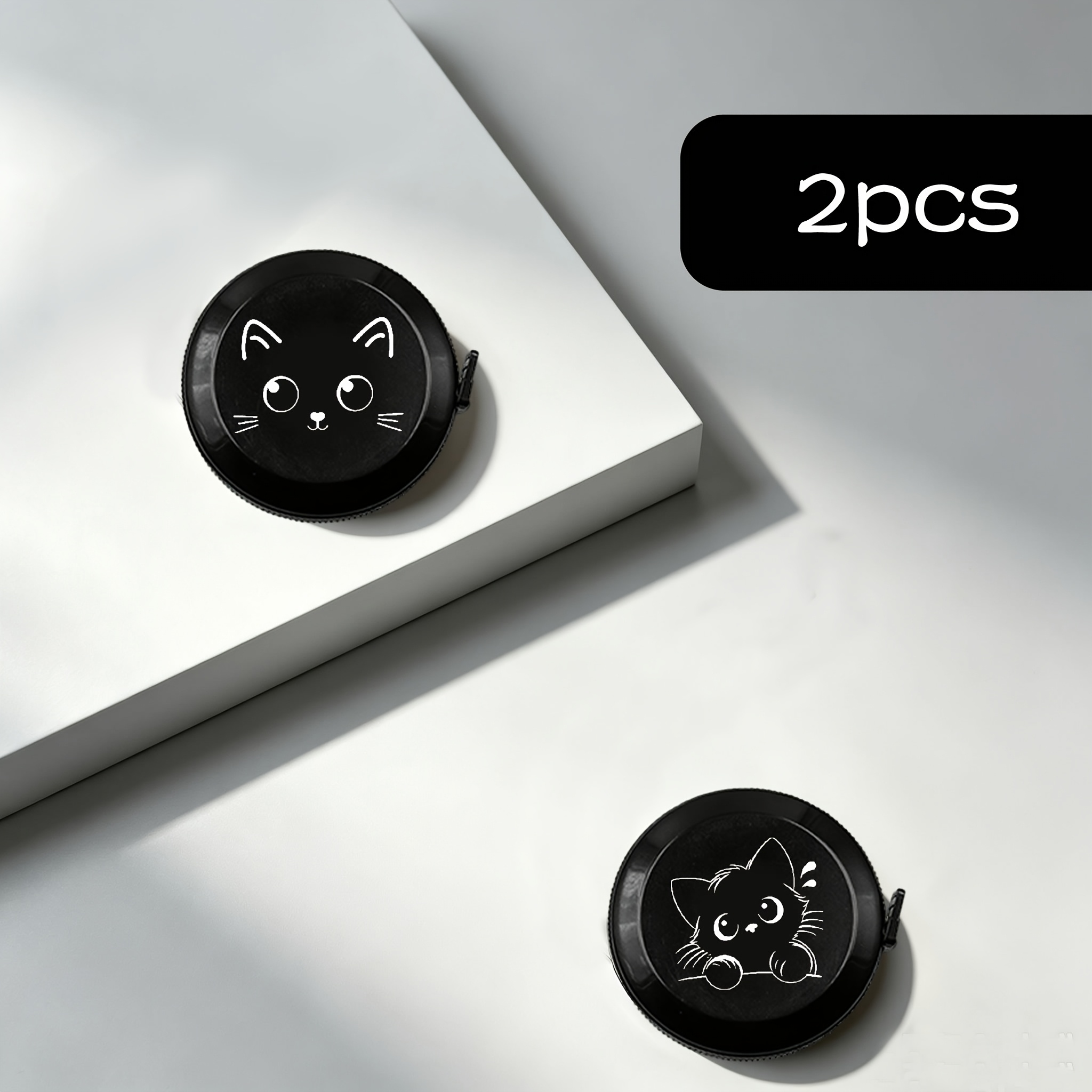 TEMU 2 piezas de cinta métrica telescópica mini con cinta retráctil y cara de gato - imperial/métrica de cara adecuada para costura, sastrería,