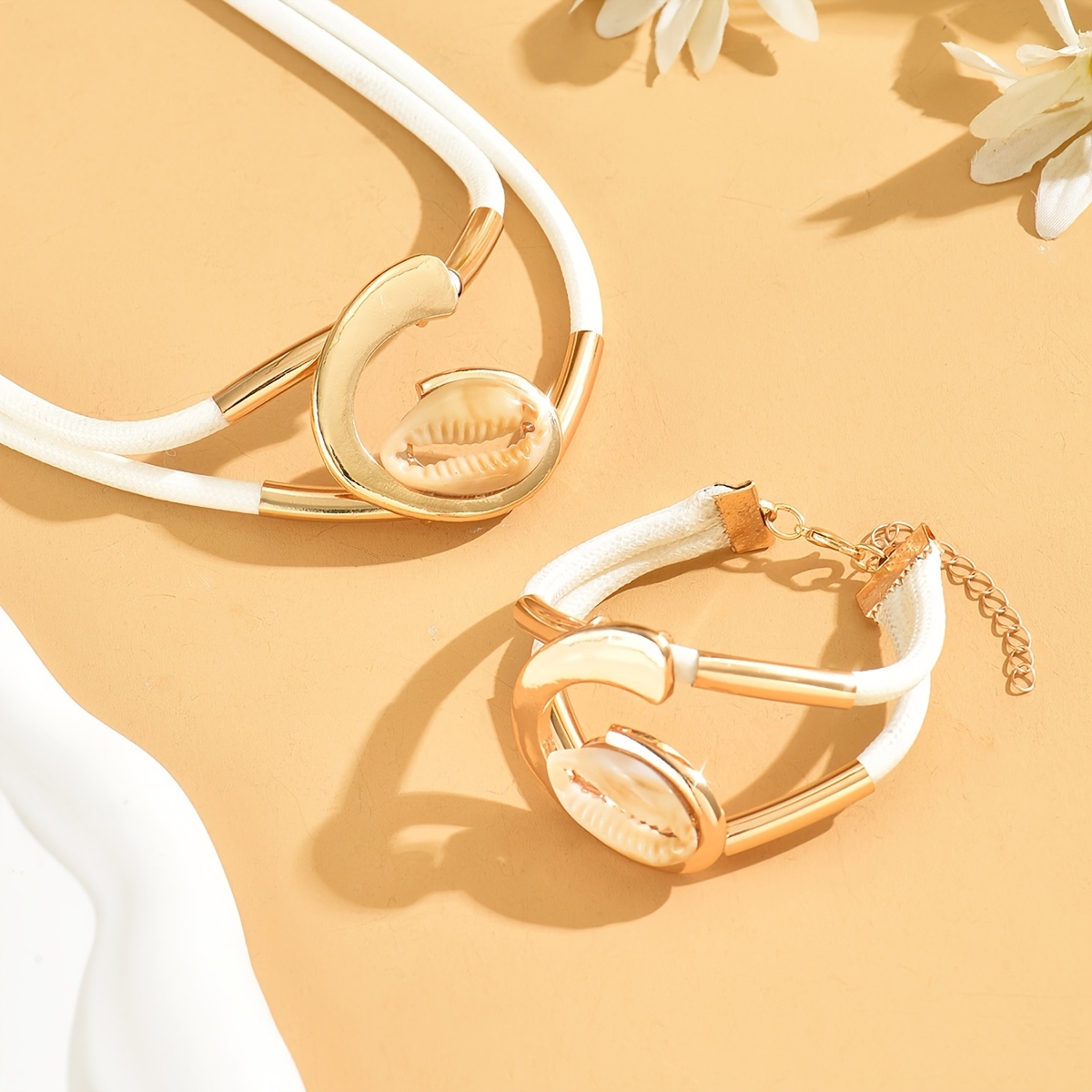 Minimalist Imitation Shell Necklace & Bracelet Set