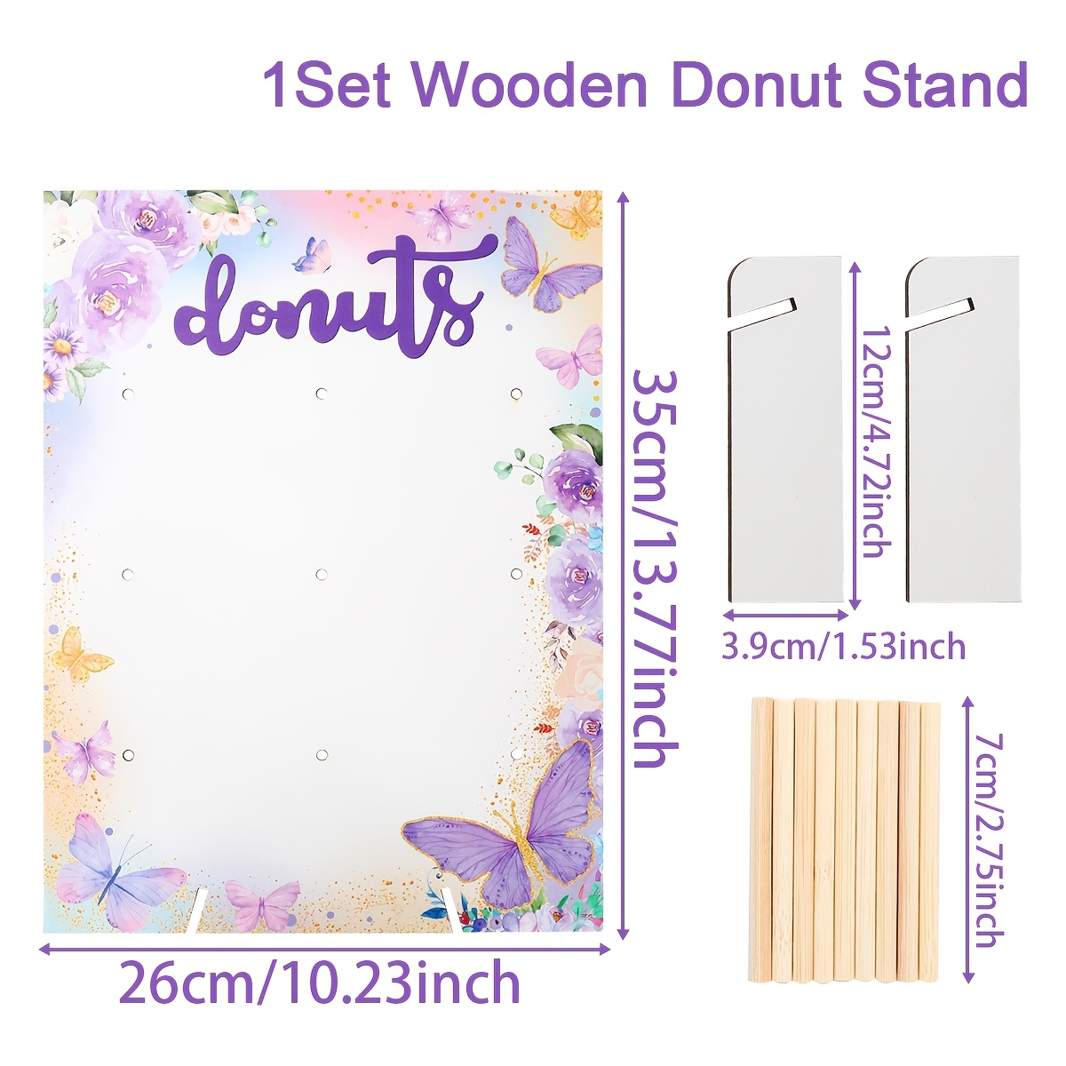 Image of 1set, Purple Wooden Donut Stand, Purple Doughnut Display Stand Frame, Donut Stand For Birthdays, Anniversaries, Baby Shower, Bridal Shower, Wedding Decor