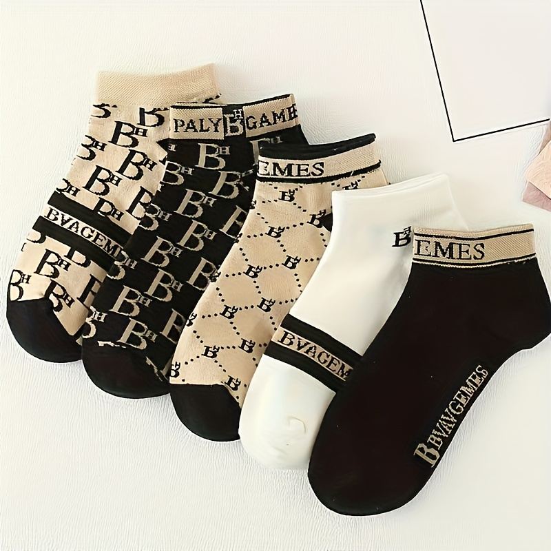 E-shop 5 Paar Herren Socken, geruchsabweisend, kurz geschnitten - Mit stilvollen geometrischen und karierten Designs, atmungsaktivem,