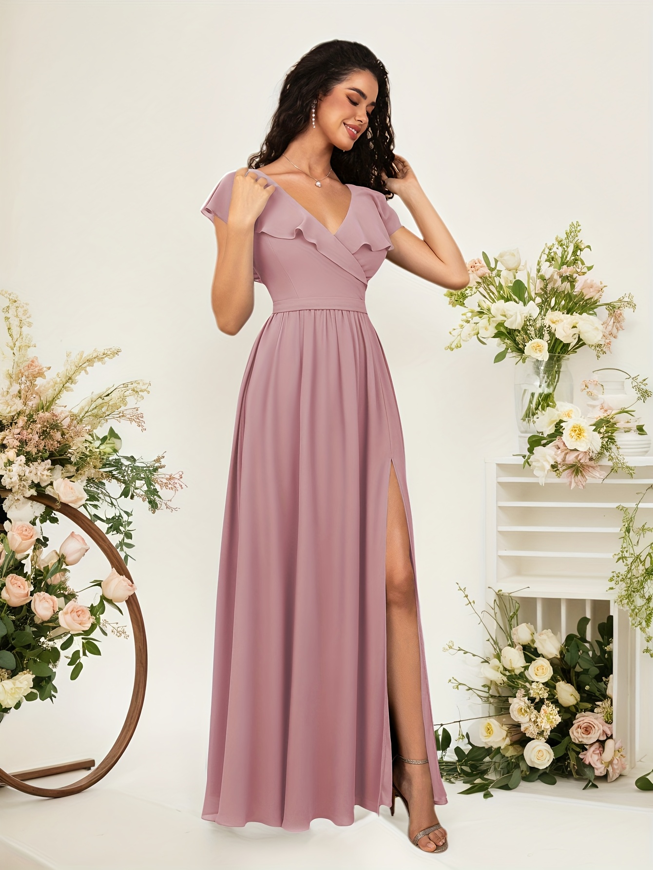 khaki elegant dress Amethyst Bridesmaid Dress V-Neck Formal Maxi main image 0