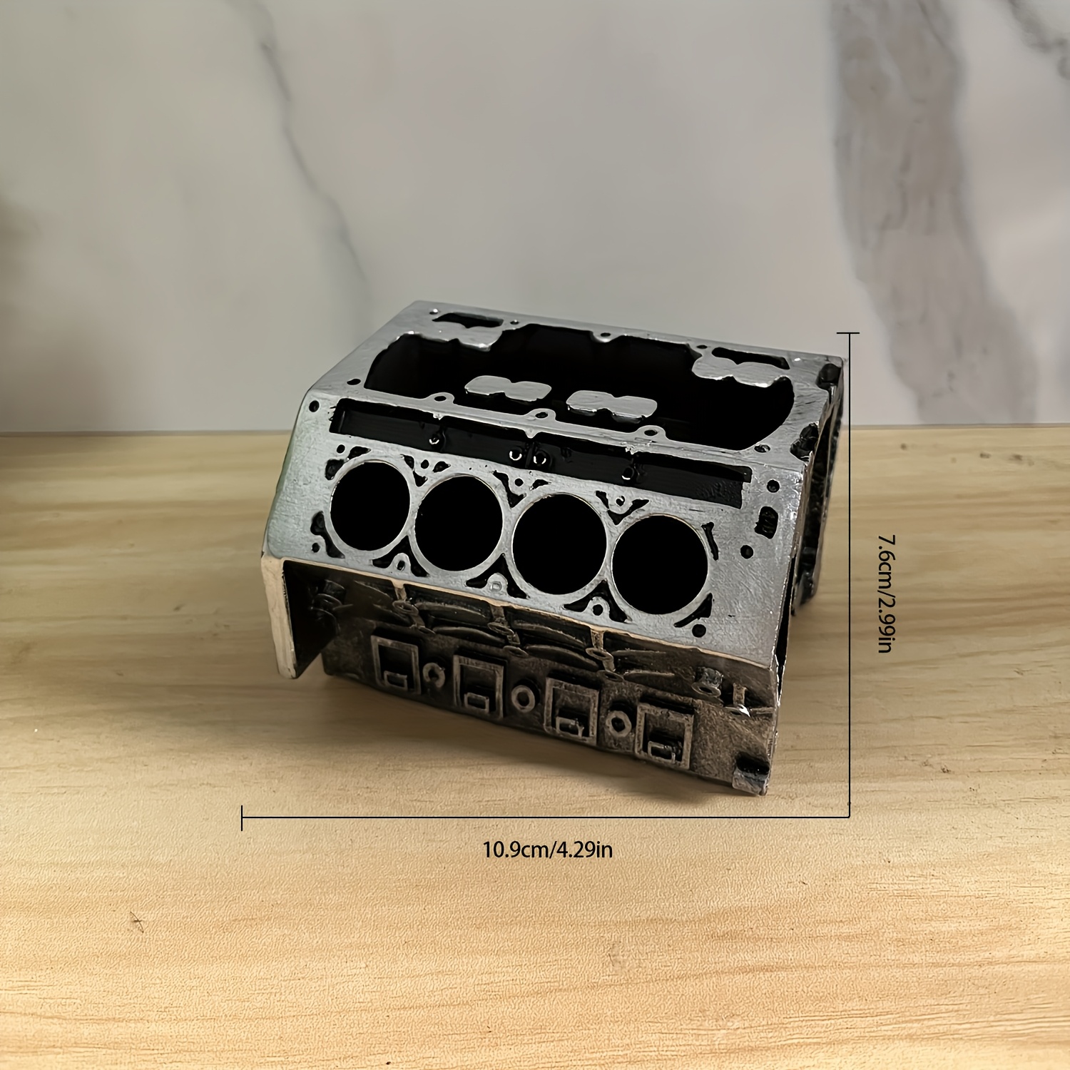 Unique Engine Cylinder Block Resin Desk Organizer - Business Card Holder & Pen Stand, Perfect Gift For Car Enthusiasts And Mechanics, Decor