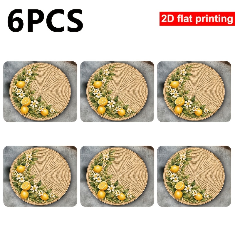 TEMU 6 nappes plates 2D à impression ronde, 38 cm (15 pouces) avec motif et cordes, tablecloths sur le thème du vert, idéales pour les fêtes d'année,