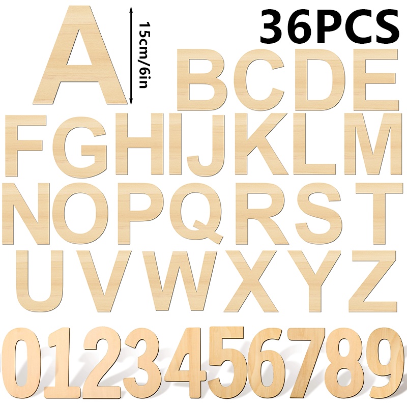 Image of 36pcs 15cm/6in Small All Numbers English Alphabet Wooden Letters, Paintable Craft Wooden Letters, Blank Wooden Letters, Suitable For Birthday, Party, Wedding Home Decoration