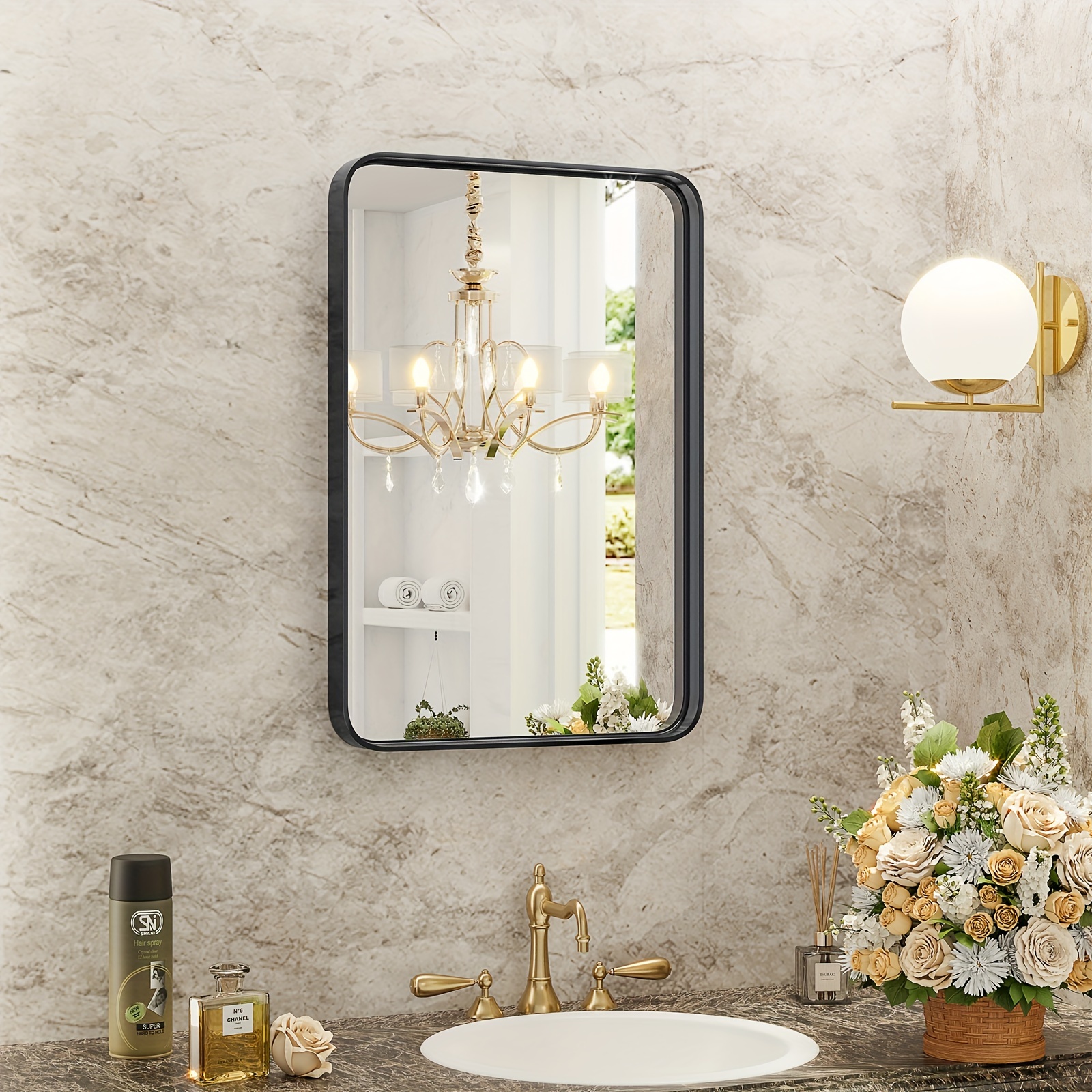 

22x30 Inch Bathroom Mirror With Thick Frame, Bathroom Mirror For Over Sink