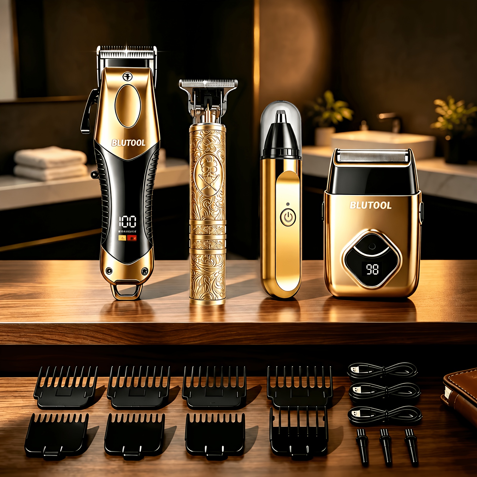 TEMU Kit de coupe de cheveux professionnel 4 pièces/2 pièces, tondeuse à cheveux pour hommes, ensemble de tondeuses et coupe-cheses fil avec tondeuse