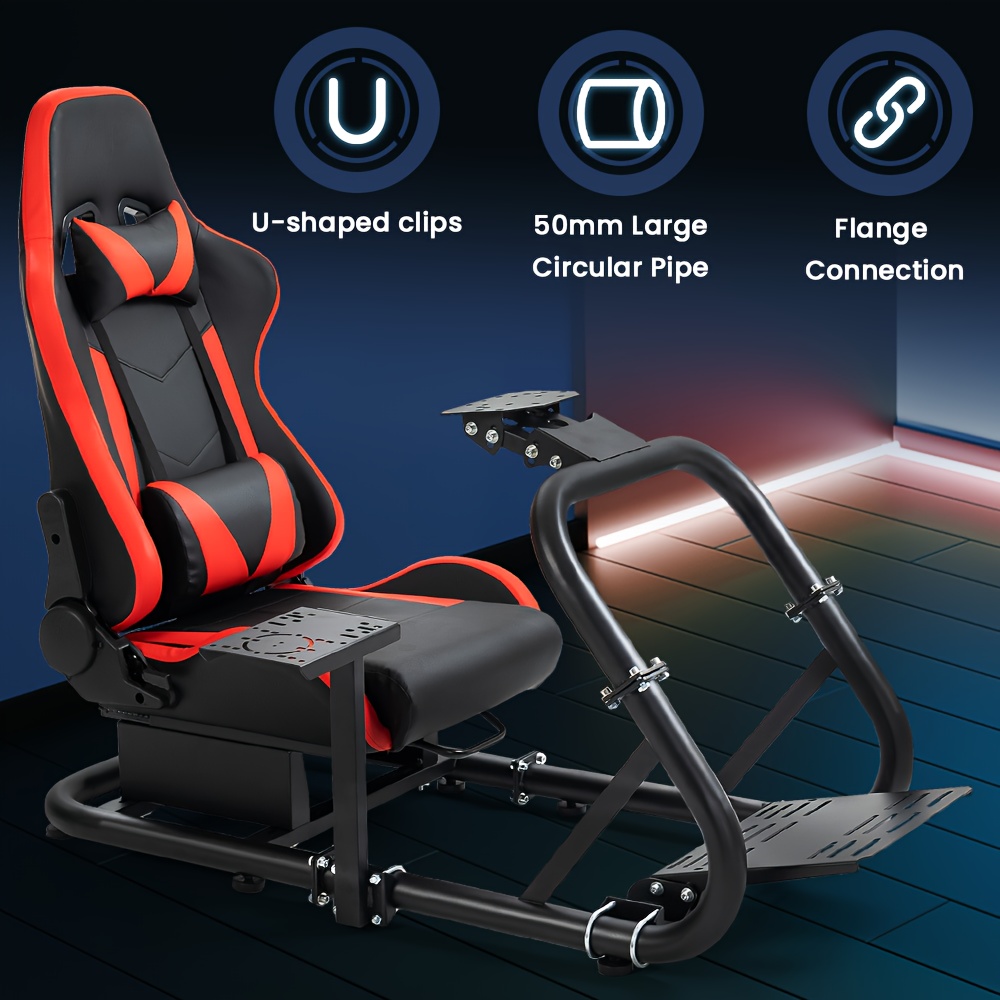 Minneer Immersives Fahrflug-Simulator-Cockpit mit rotem Sitz, kompatibel mit Logitech/Thrustmaster/Fanatec G29/G920/G923/T248/T300 Rennspiel-Lenkradständer (Lenkrad, Pedale, Handbremse nicht enthalten), Virtual-Reality-Spiele,Fahrsimulator,Verstellbarer Ständer,Hochwertige Materialien,Rad- und