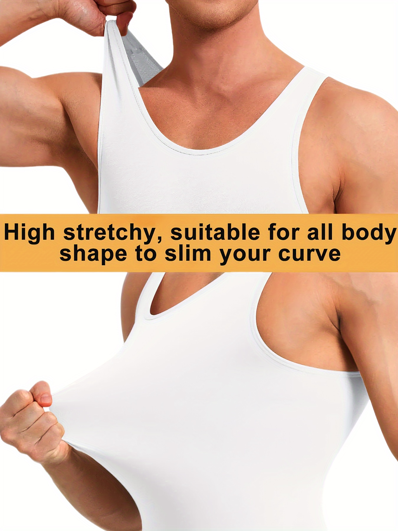 mens high stretch breathable seamless bodysuit nylon 88 spandex 12 tank top solid color crew neck skinny   fabric 220g m casual   body shaper white 0