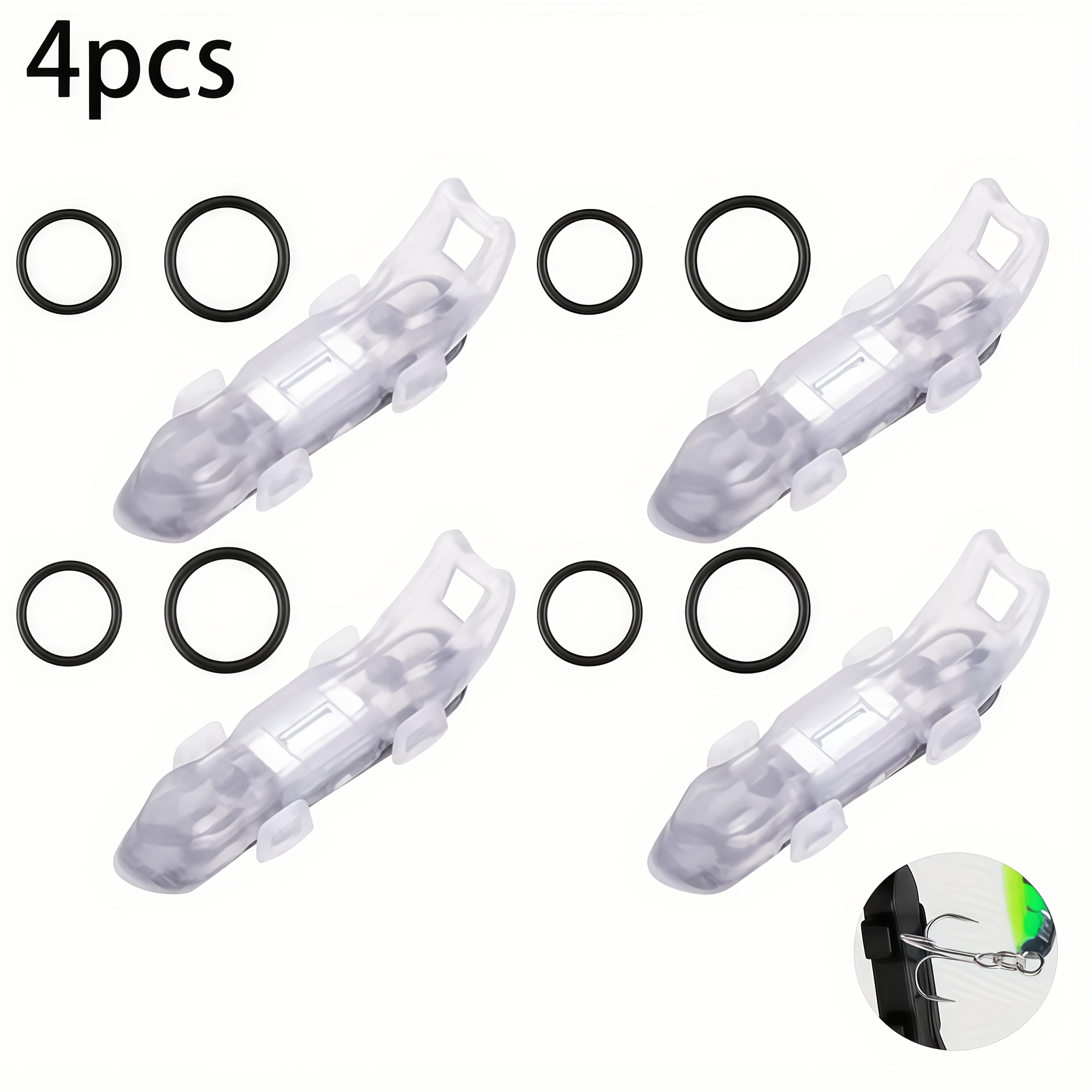 TEMU 4 pièces Porte-hameçon magnétique pour canne à pêche en ABS premium, clip d'appât à rapide, 2 tailles de bague en caoutchouc. Pour eau douce et