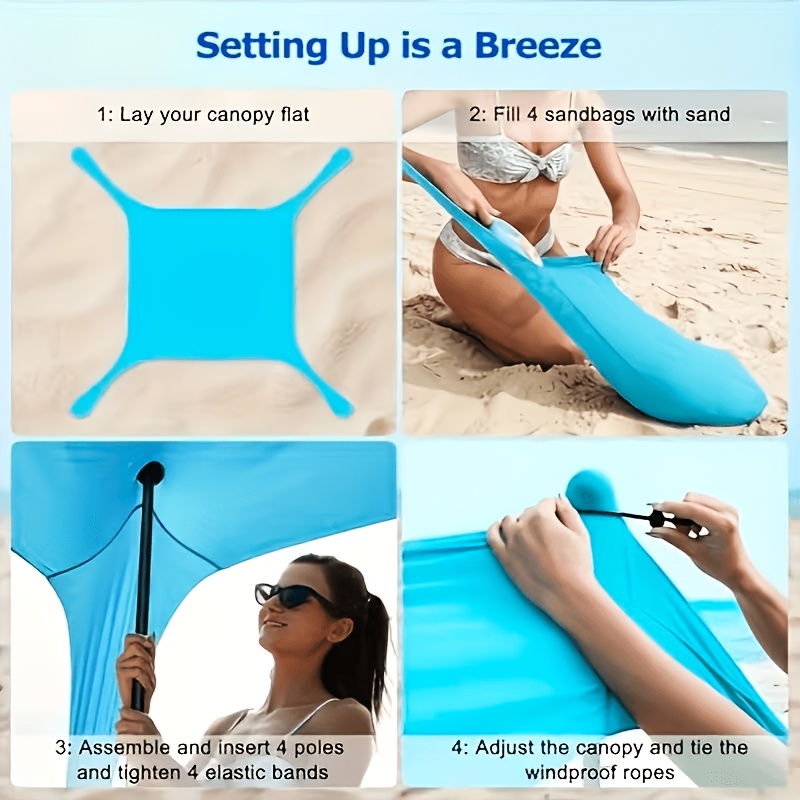 Camping Beach Tent with Awning and Iron Pole Support