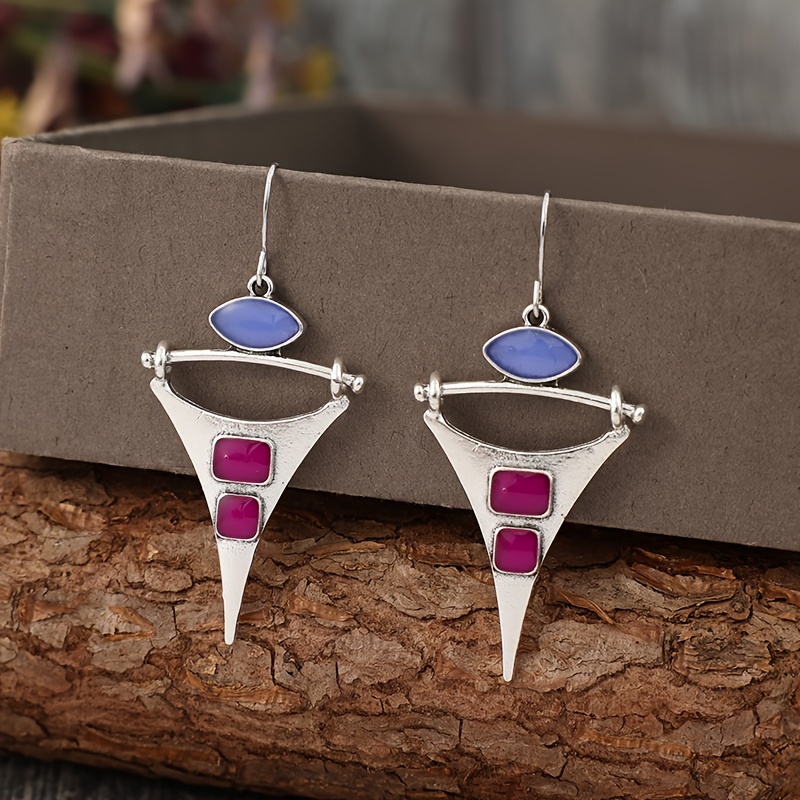 Women's Creative Punk Triangle Silvery Epoxy Purple Earrings