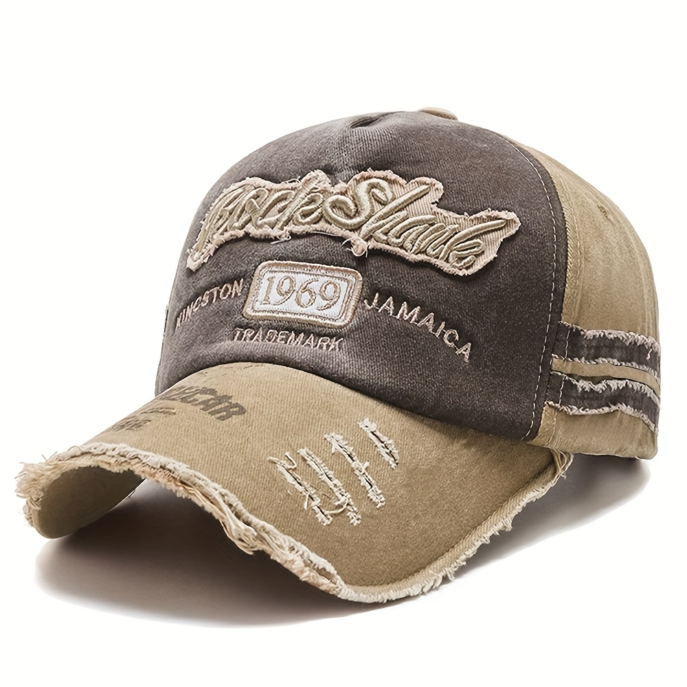 TEMU Vintage Washed Number 1969 Embroidered Baseball Cap, Outdoor Casual Sports Curved Brim Hat, Classic Versatile Duckbill Cap, A Great Gift