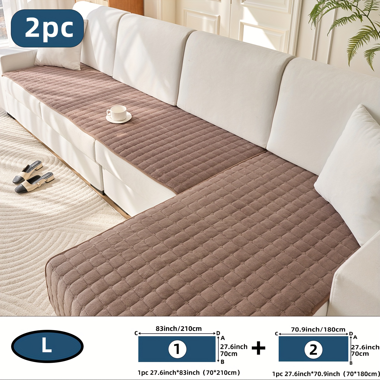 TEMU [hot Item Upgrade]2pcs Quilted Flannel Sofa Cushion Set, Brand New Size, Soft And Durable, Suitable For , Pet-friendly (compatible With Cats And