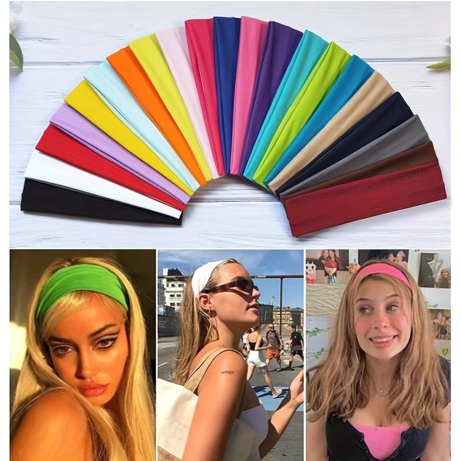 TEMU 21 diademas de poliéster suaves y transpirables en varios colores - Absorbentes de , a prueba de , suaves con el cabello - Perfectas para el