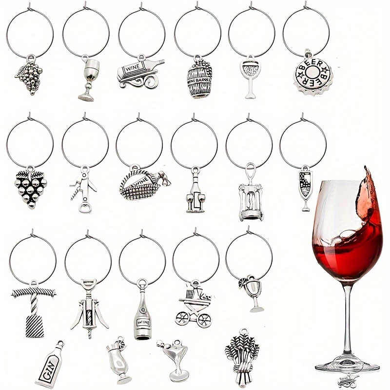 21 Sets of Craft Supplies, Wine Glasses, Charm Markers, Wine Tasting  Parties, Decorative Gifts with 25mm Strong Stainless Steel Wine Glass  Pendant Rin