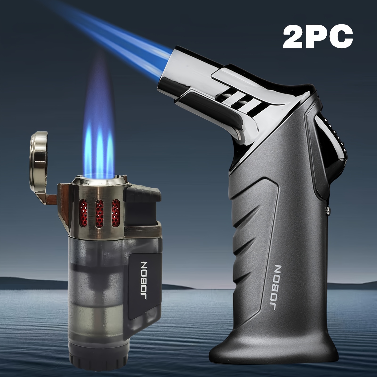 TEMU Jobon 2pcs High-temperature Torch Set With And Adjustable Flame, Refillable Portable Design In Luxury Gift Box - Ideal For Candle Lighting,