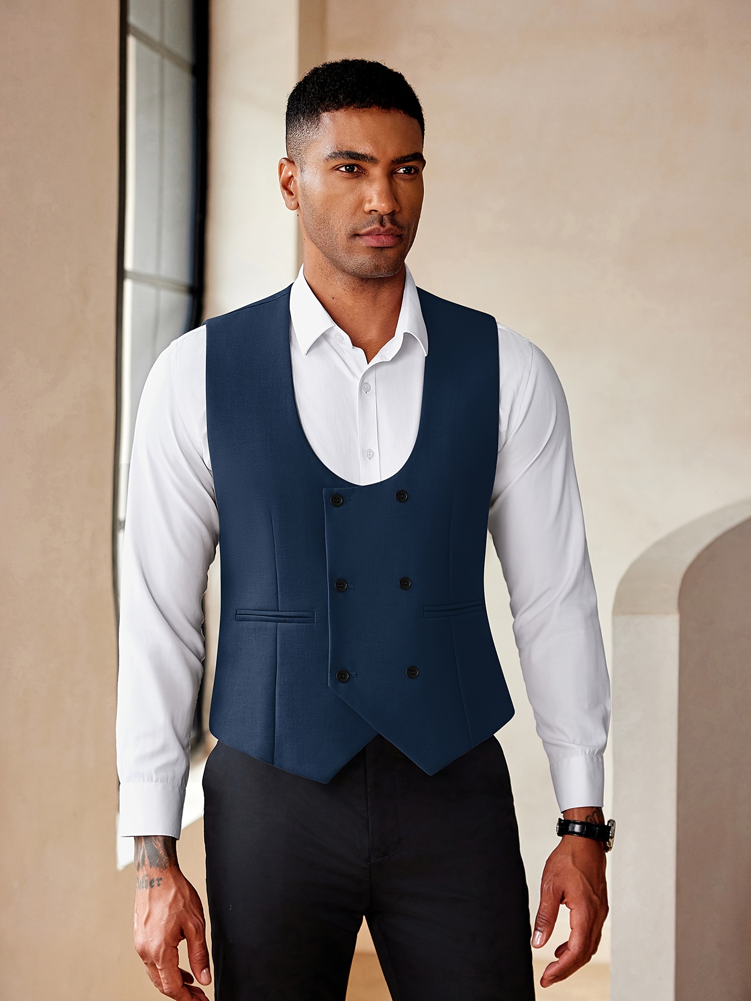 mens dress vests blue Navy Polka Dot Dress – Clothe Boutique main image 0