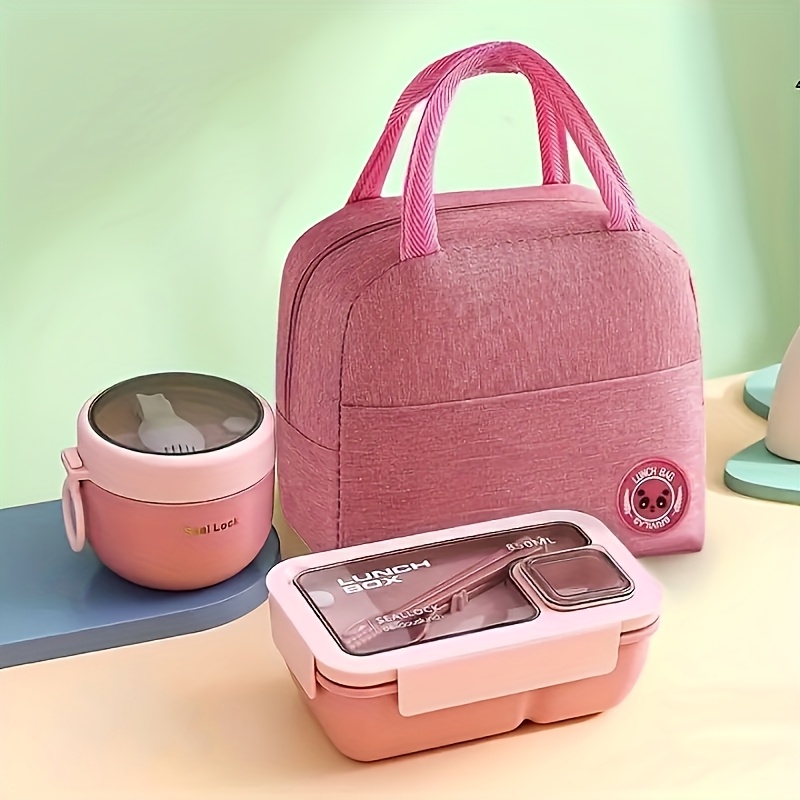 

3pcs/set Portable Lunch Box Bag Set Thermal Bag + Lunch Box + Oatmeal Cup, Portable Foldable Aluminum Foil Thermal Bag Lunch Bag With 1 Pp Thermal Lunch Box And Oatmeal Cup