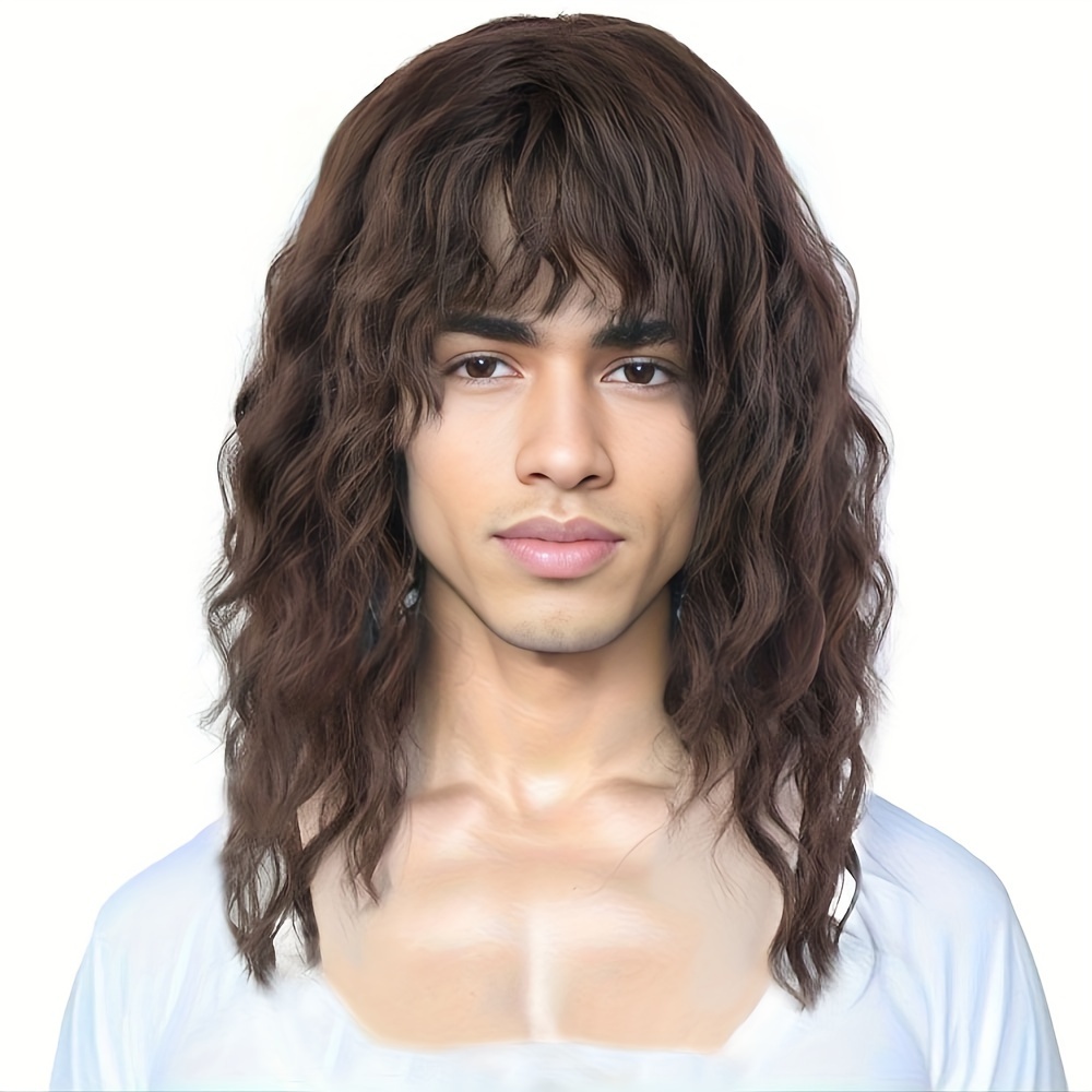 Synthetic Men s 70 s 80 s Long Rock Wig Natural Wave Curly Synthetic Hair Wig