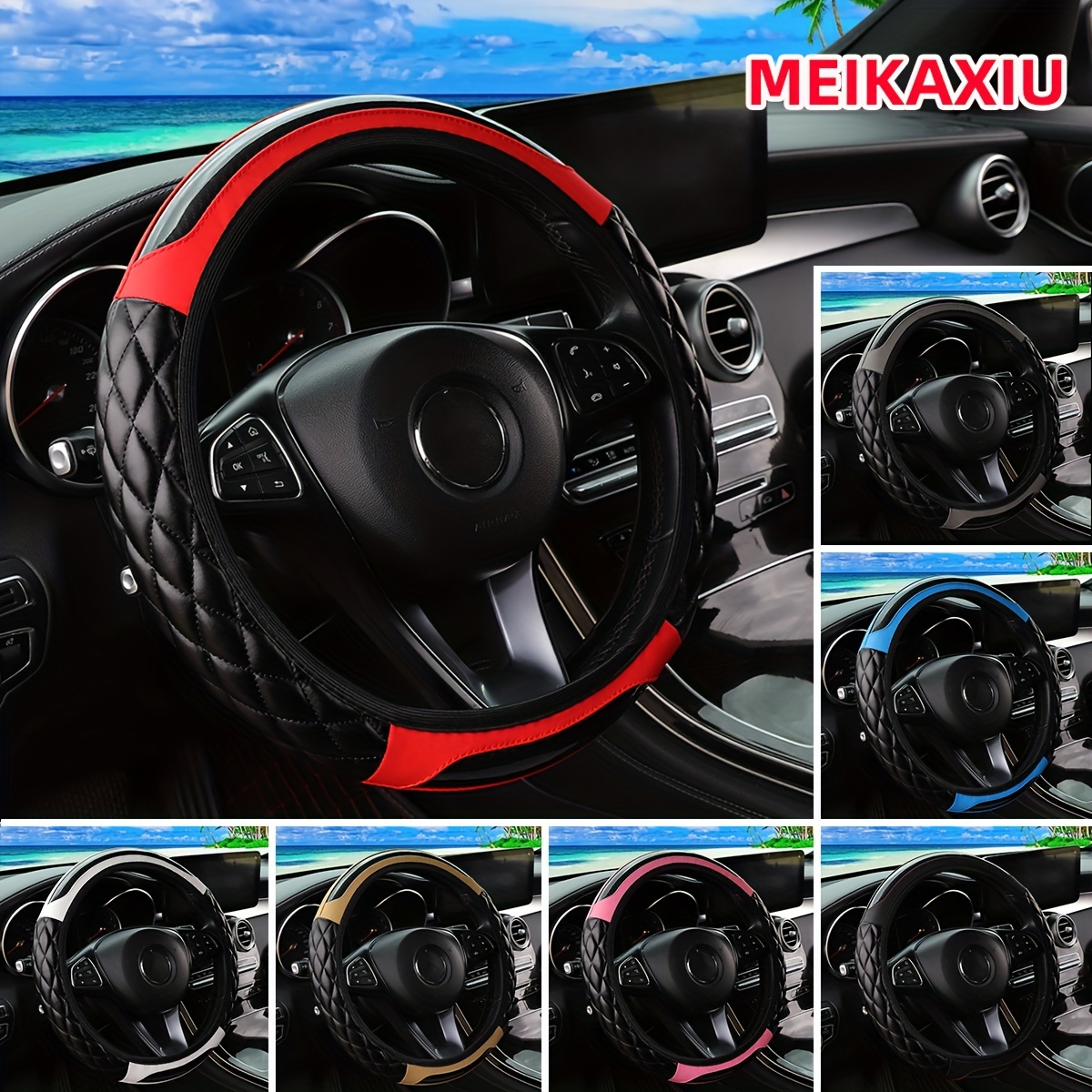 

Meikaxiu 1pc, Leather Car Steering Wheel Cover, -15 Inch, Quilted Square Embroidery, No , Universal Fit, In Black, Red, Pink, Blue, , Gray For Vehicle Interior Accessory