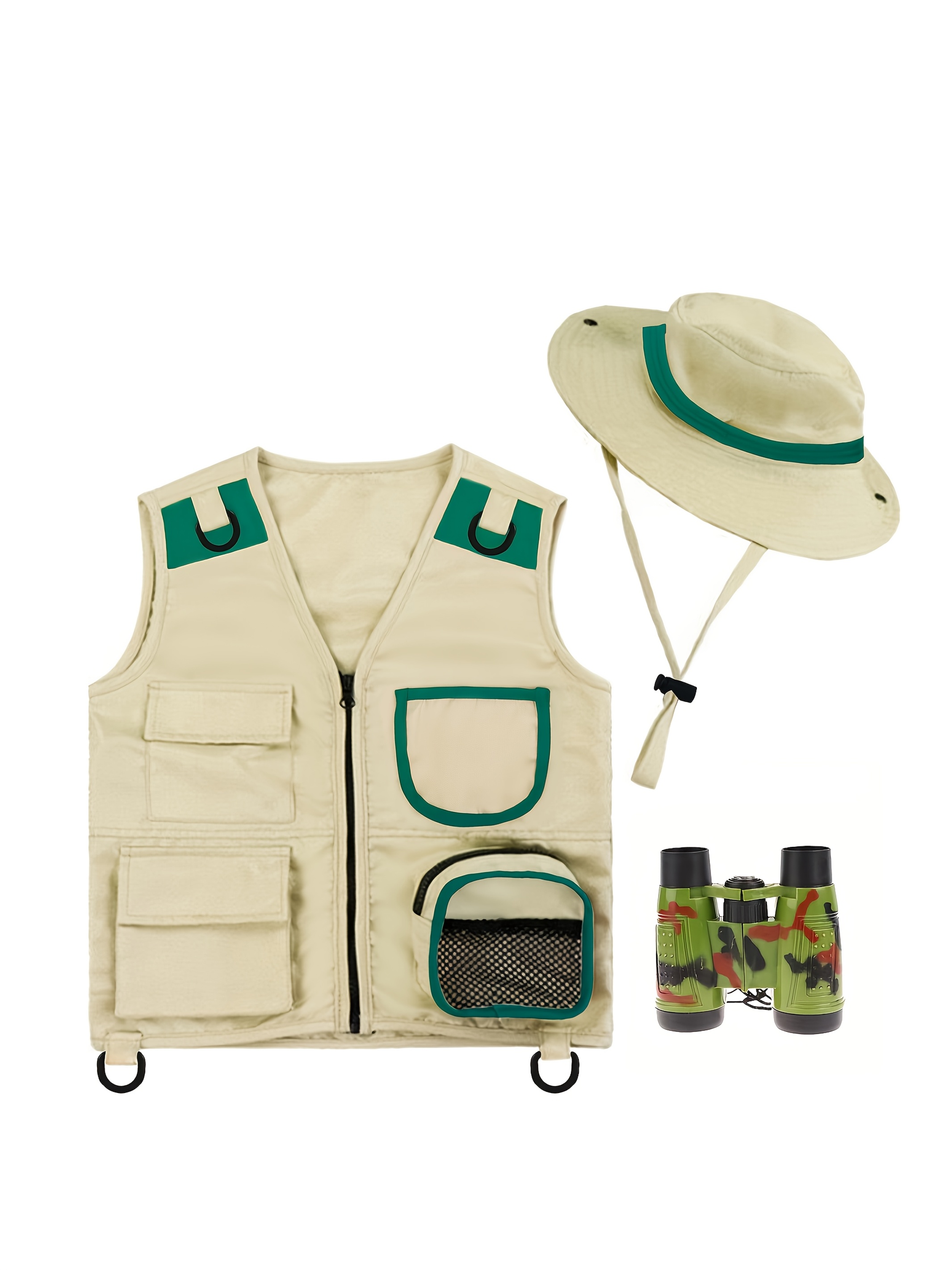 3pcs Children's Explorer Set, Adventure Outfit Gift for Kids Ages 3-6 (Vest  Hat Binoculars)