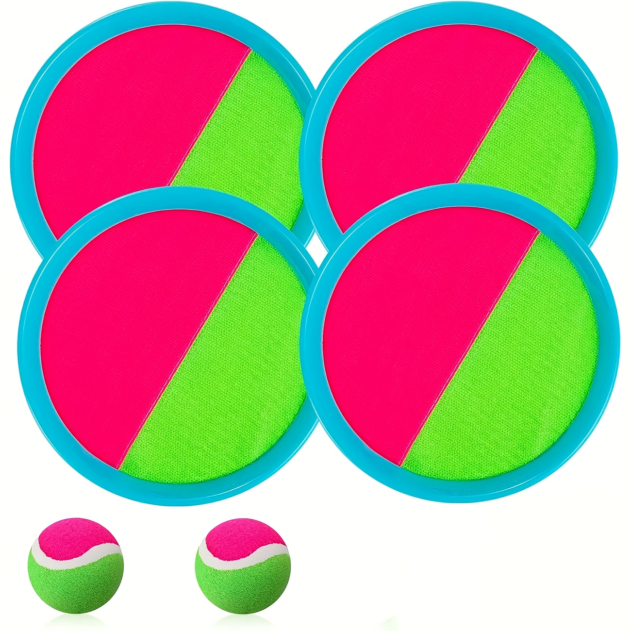 Image of 6pcs Kids Outdoor Sports Ball Toy - Toss And Catch Game With Rackets And Pink Plastic, Durable Backyard Beach Toy For , Easter Gift For Children, Outdoor Play, Design, Sturdy Construction