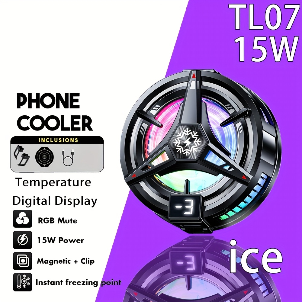 TEMU Enfriador semiconductor para teléfono móvil, edición de luces , control de de tres velocidades con pantalla digital, dispositivo de enfriamiento