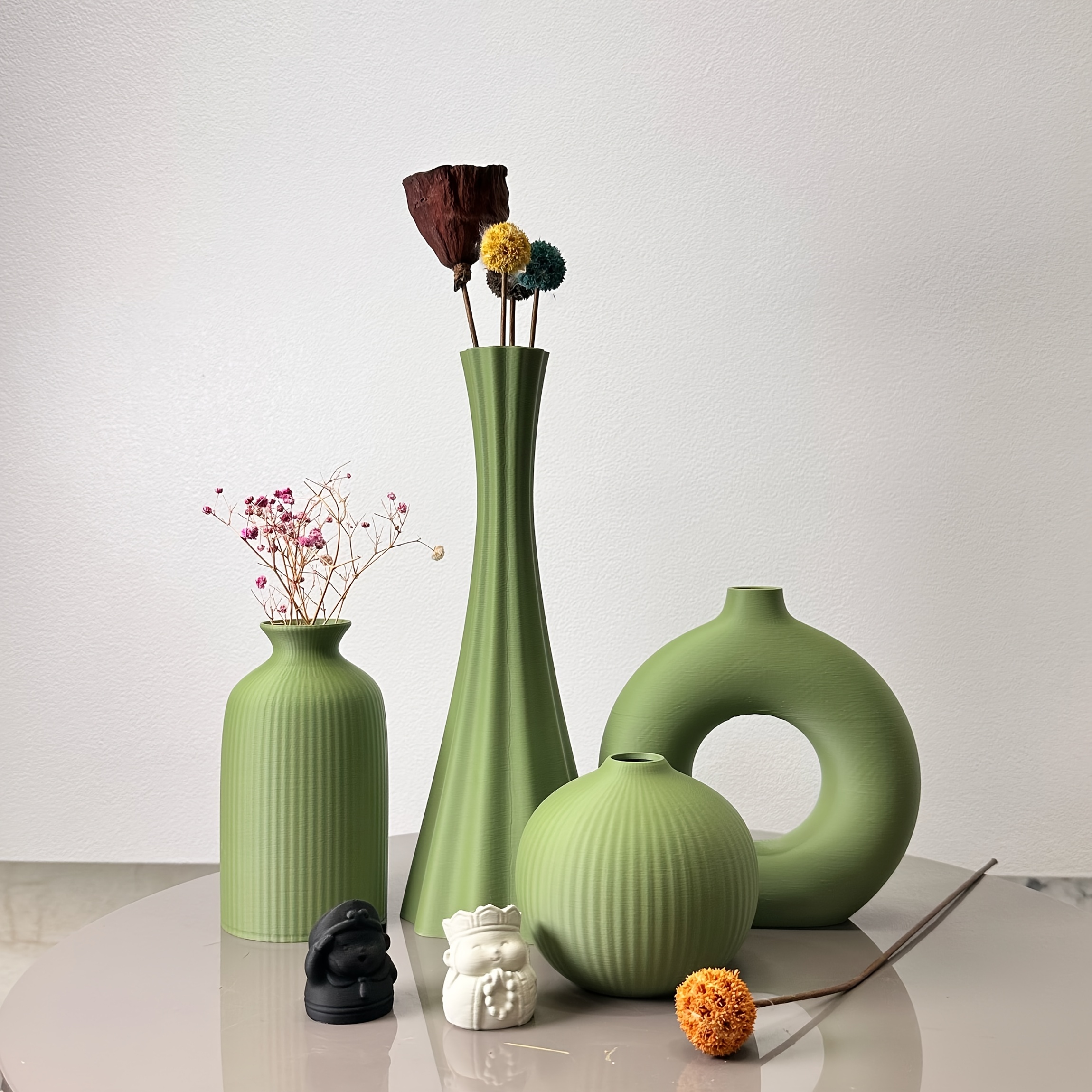 4pcs Olive Green Artistic Vases, Dried Flower Vases, Suitable for Home Desktop Decorative Vases, Entrance Hall Decorative Vases, Office Decorative Vases