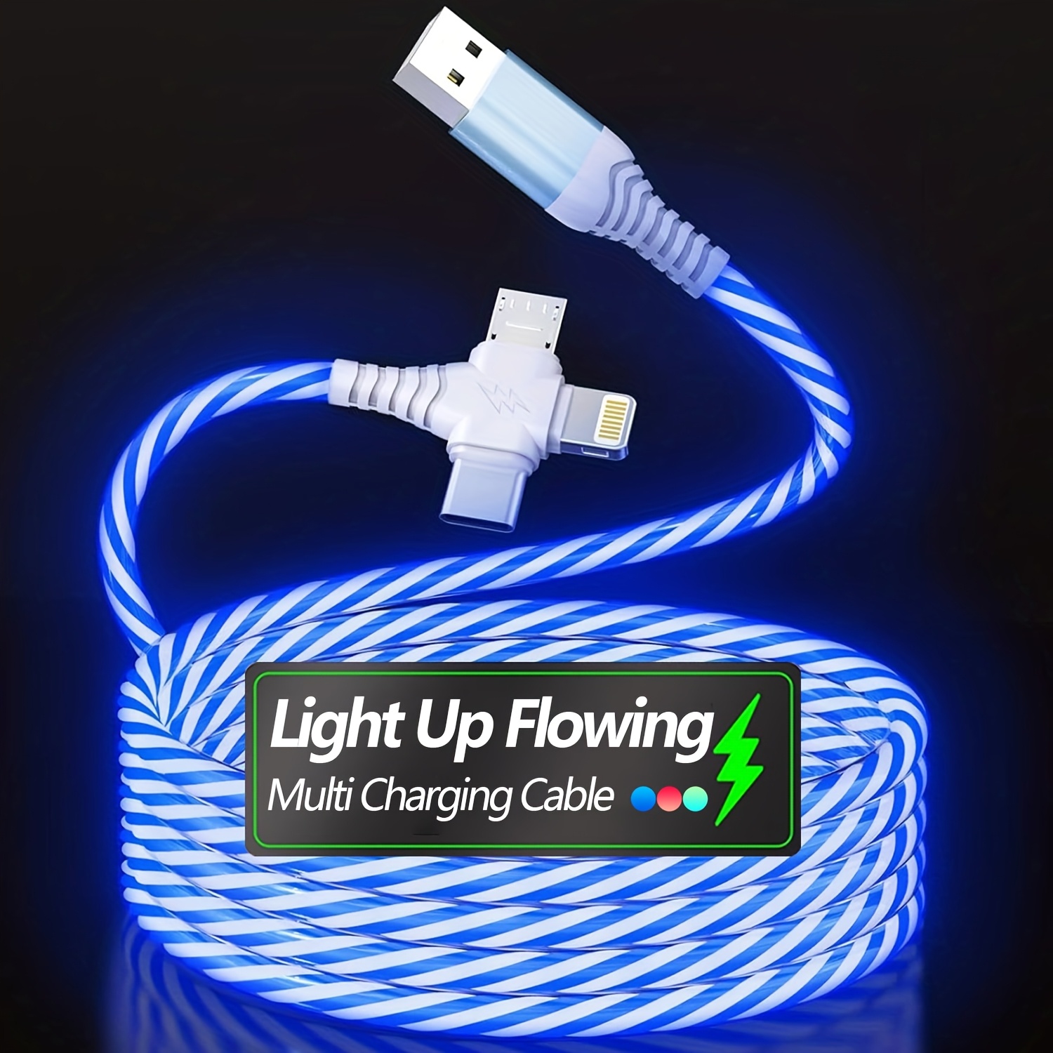 Rotes 3-in-1 Multi-Ladekabel Mit LED-Licht – Micro, Typ-C & USB-C Schnellladen
