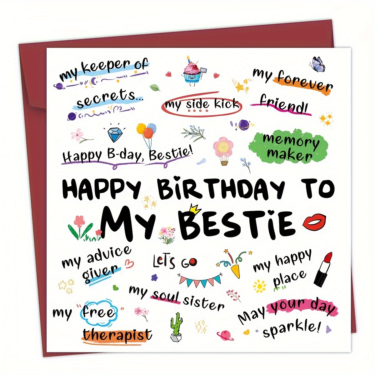 

Birthday Greeting Card For Bestie - 1 Pack - For A Special Friend With Envelope - Unique Keepsake For Memory Making - Best Friend Birthday Card With Heartfelt Messages