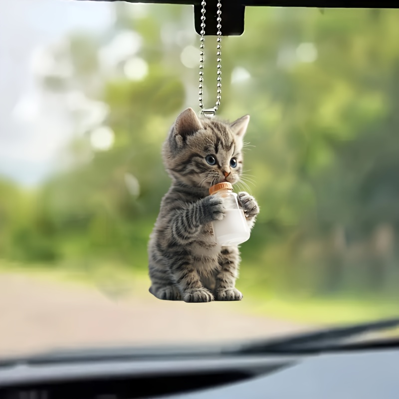 

Cute Cat Acrylic Car Charm - 2d Rearview Mirror & Keychain Pendant, Perfect For Home Decor