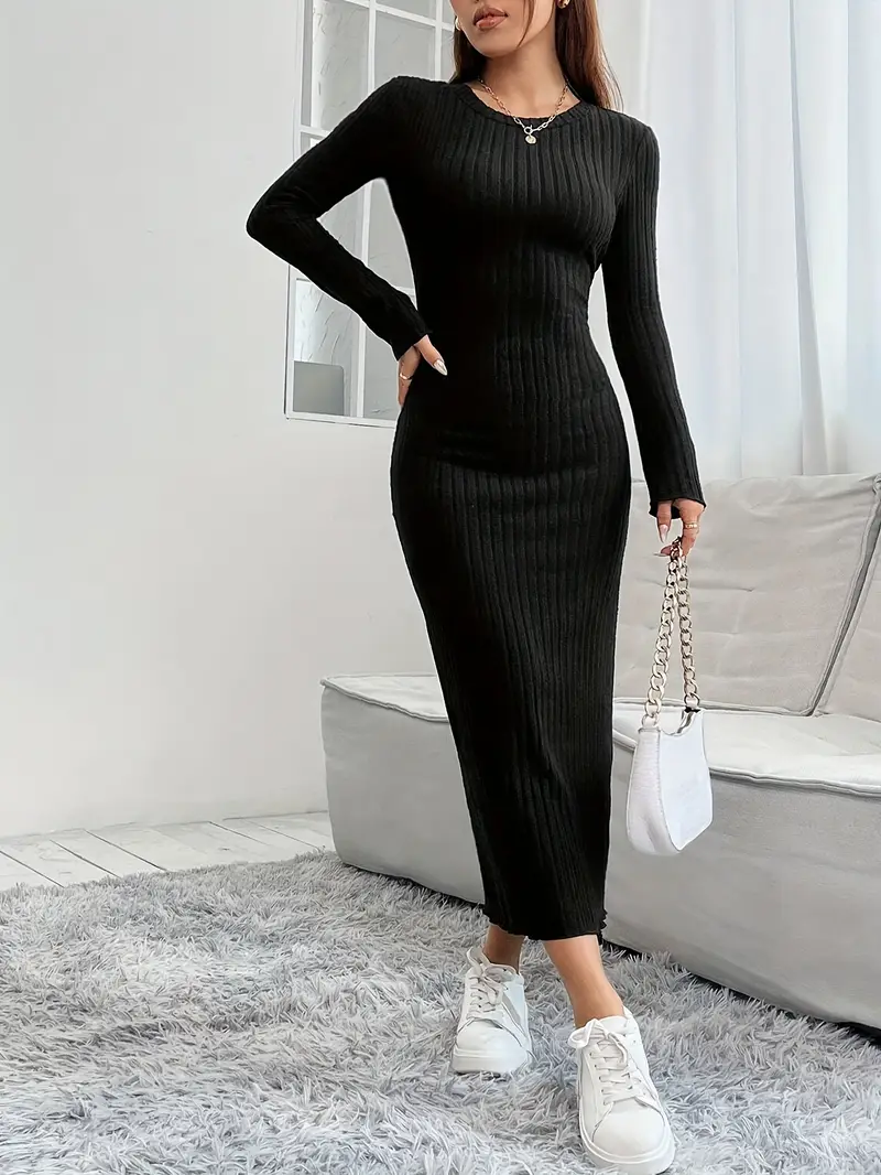 plain black long sleeve bodycon dress Womens Long Sleeve Bodycon Dress, Solid Color Slim Bodycon Maxi Dresses for Women Red L