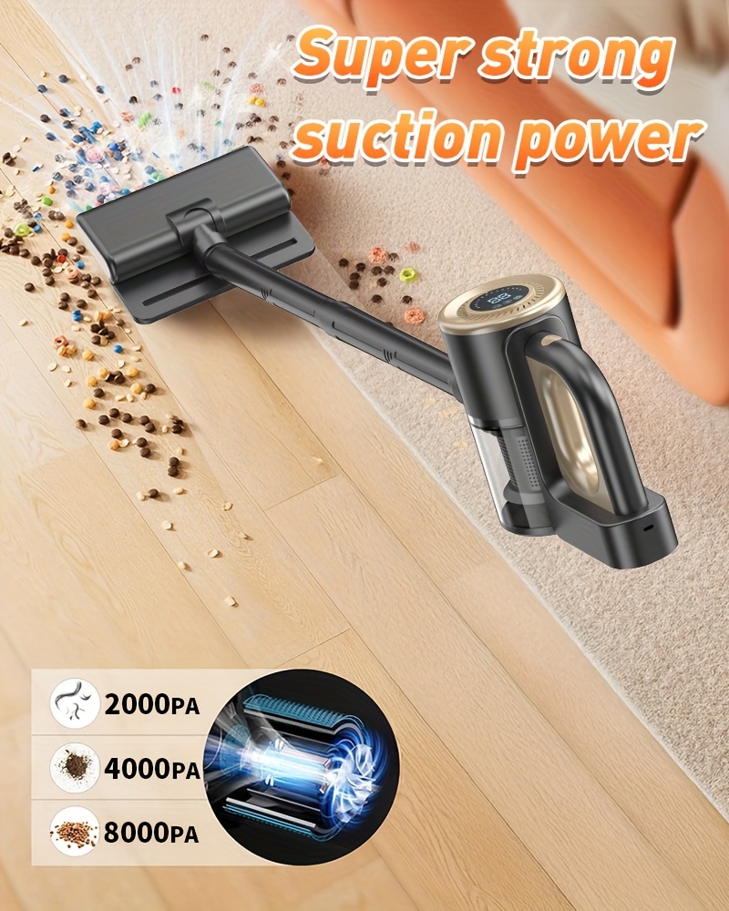 1 JKUOO Draadloze Stofzuiger met LED Borstelkop - Krachtige 8KPa Zuigkracht, 1.3L Grote Stofbeker, Draadloze Handstofzuiger, USB Oplaadbaar, HEPA Filter, Geschikt voor Harde Vloeren, Tapijten, Huisdierenhaar - Lichtgewicht en Stil 65dB, Compacte Opslag - Ideaal voor Thuis, Appartement, Snelle Schoonmaak, Stijlvol Ontwerp, Hoogrenderende Filtratie voor Kleine Ruimtes, Draadloze Stofzuiger voor Thuis, Zware Stofzuiger voor Thuis, Stofzuiger en Dweil,
