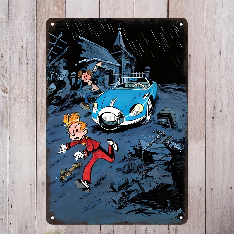 

2D Spirou et Vintage Comic Metal Tin Sign, 7.8 x 11.8 pouces, Art en aluminium rétro, Décoration pour , , , , , , Cadeau d'anniversaire collectible